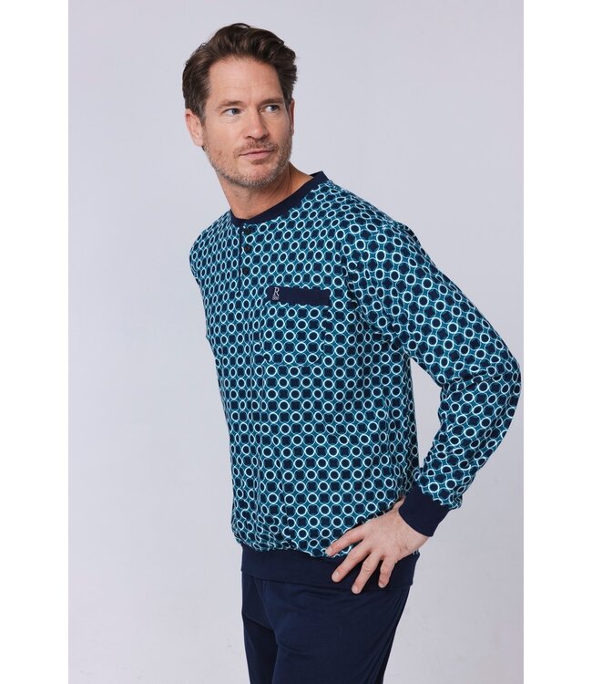 Heren pyjamaset met lange mouwen en knopen van katoen 'groovy circles'