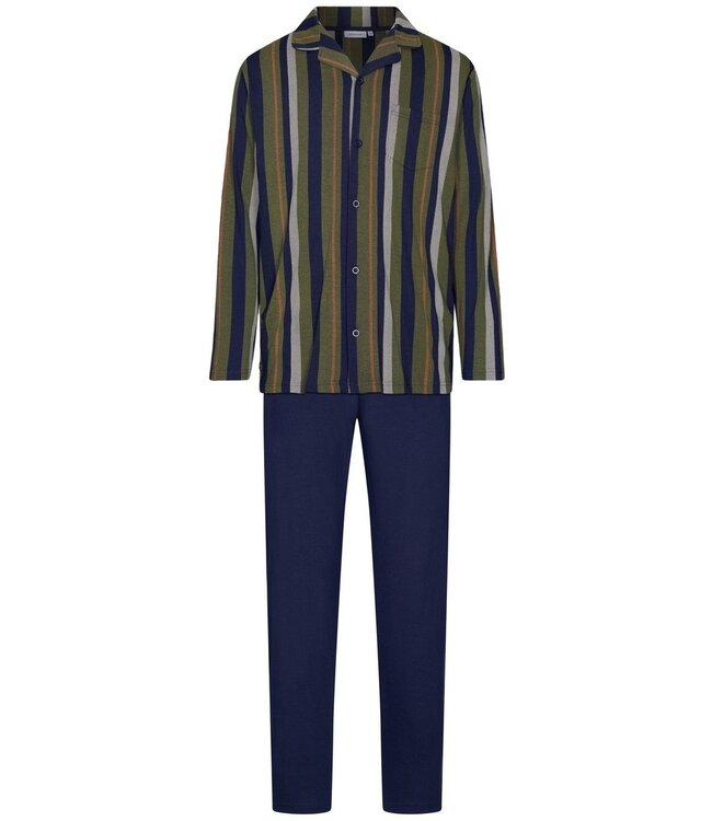 Doorknoop heren pyjama van katoen-modal 'modern stripes'