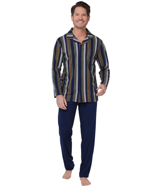 men's cotton-modal full button pyjama set 'modern stripes'