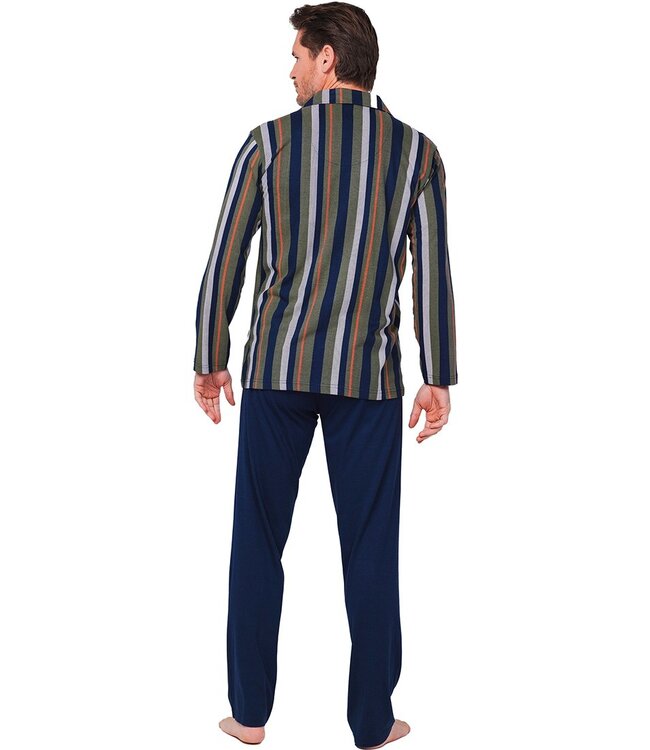 men's cotton-modal full button pyjama set 'modern stripes'