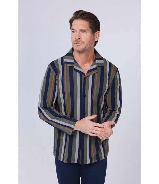 Doorknoop heren pyjama van katoen-modal 'modern stripes'