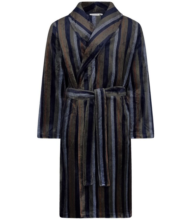 Heren overslag fleece ochtendjas 'modern stripes'