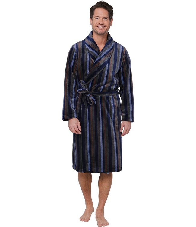 men's wrap -over fleece morninggown 'modern stripes' (115cm)