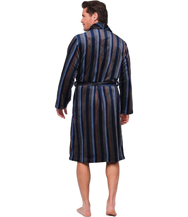 men's wrap -over fleece morninggown 'modern stripes' (115cm)