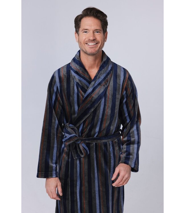 Heren overslag fleece ochtendjas 'modern stripes'