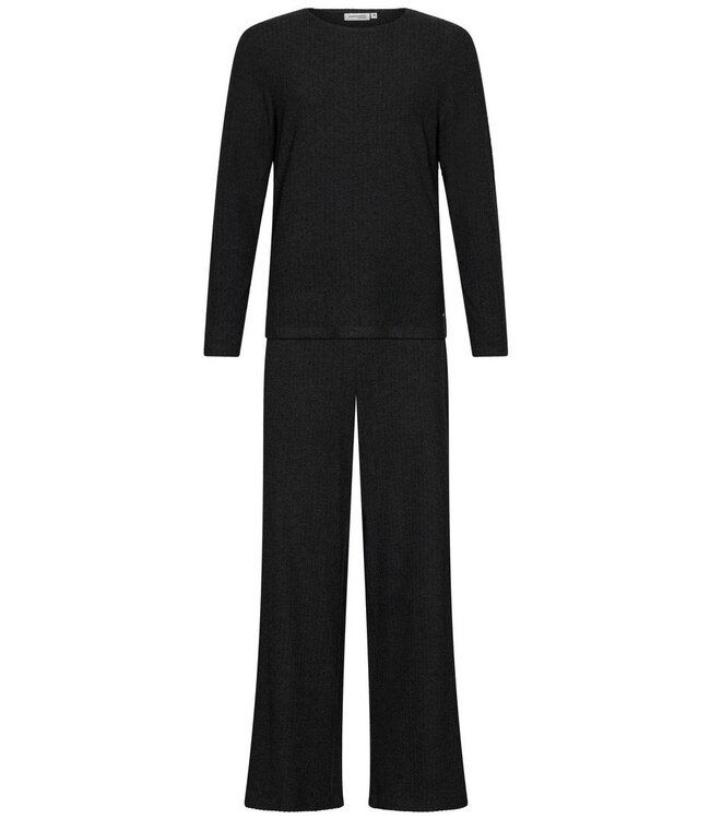 Luxe donkergrijs lounge relax-huispak 'soft subtle stripe'