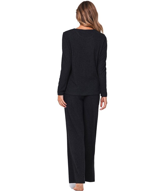 Luxe donkergrijs lounge relax-huispak 'soft subtle stripe'