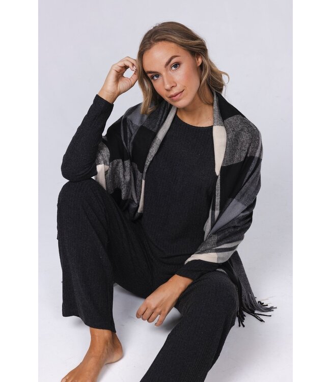 Luxe donkergrijs lounge relax-huispak 'soft subtle stripe'