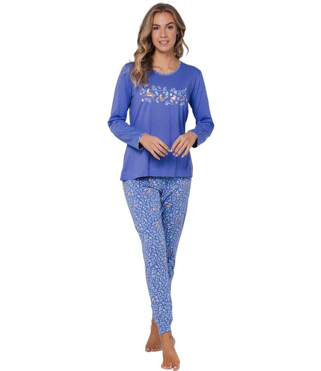 ladies long sleeve organic cotton pyjama set 'woodland wildlife'