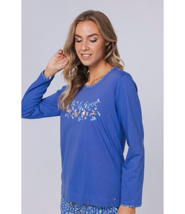 Dames pyjamaset met lange mouwen van bio-katoen 'woodland wildlife'