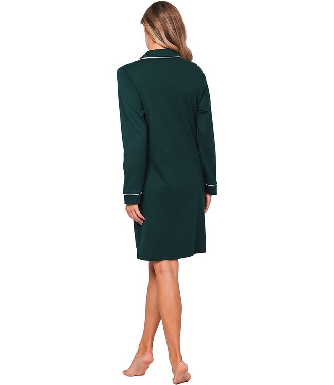 ladies luxury full button cotton interlock nightdress 'chic green beauty