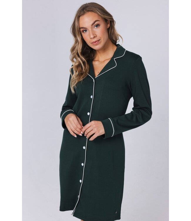 ladies luxury full button cotton interlock nightdress 'chic green beauty