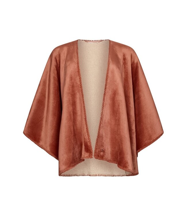 Warme, bruine, sherpa flanel-fleece cape 'stitch pretty'