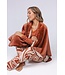 Warme, bruine, sherpa flanel-fleece cape 'stitch pretty'