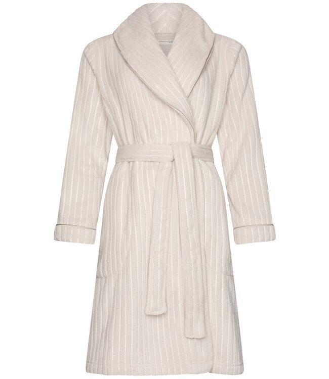 Luxe zachte flanel-fleece overslag ochtendjas 'soft stripes'