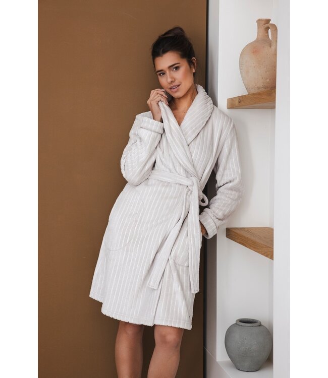luxury soft flannel fleece wrap-over morning gown 'soft stripes'