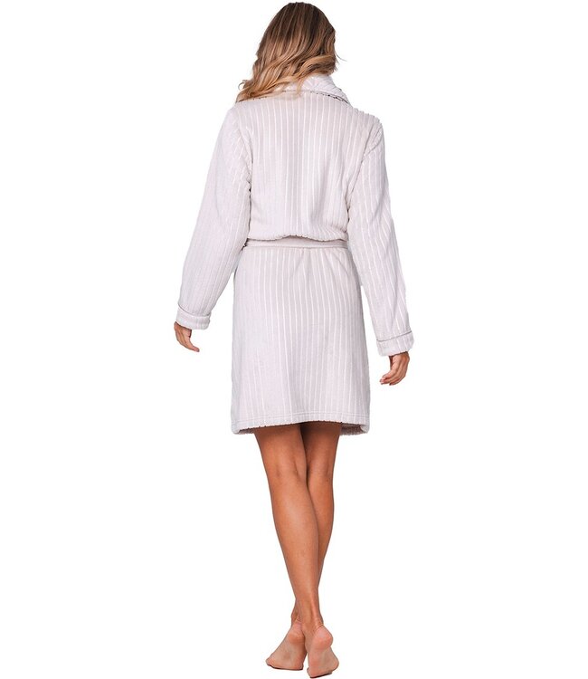 Luxe zachte flanel-fleece overslag ochtendjas 'soft stripes'