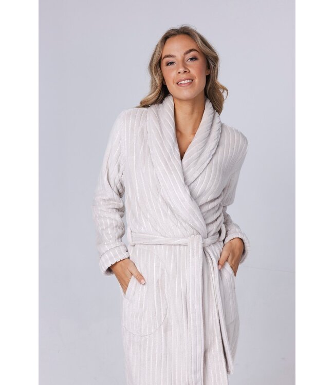 Luxe zachte flanel-fleece overslag ochtendjas 'soft stripes'