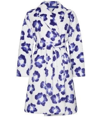 Rebelle Overslag-ochtendjas van fleece met reliëf 'chic flower'