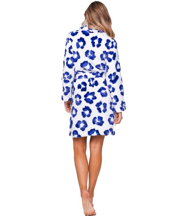 Overslag-ochtendjas van fleece met reliëf 'chic flower'