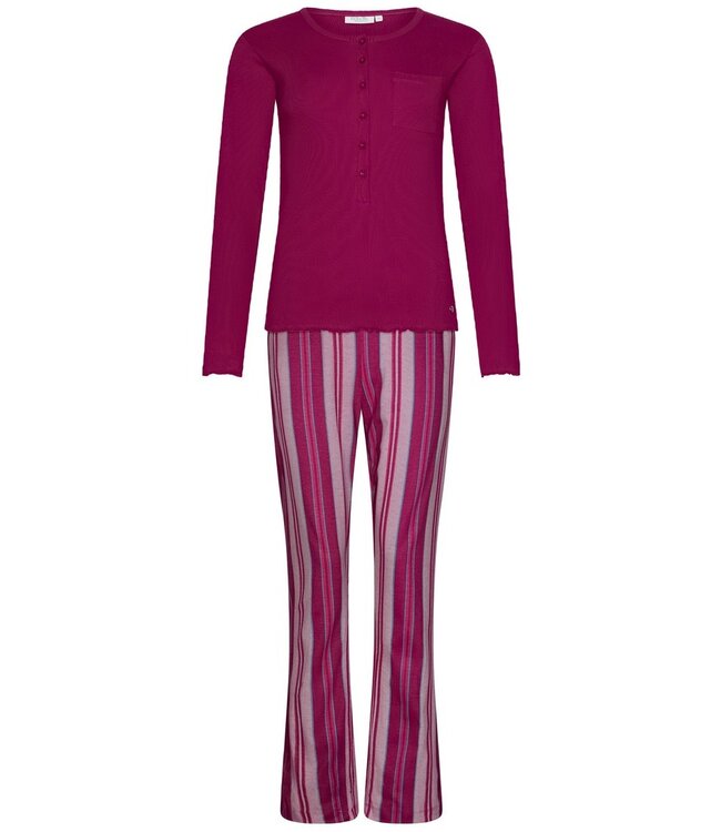 Dames pyjamaset met knopen van bio-katoen 'smart stripes'
