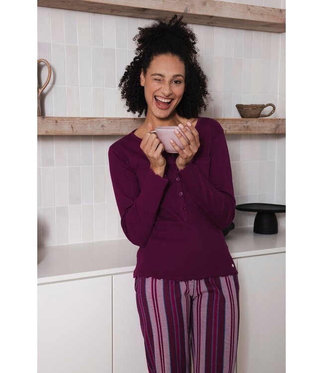 Dames pyjamaset met knopen van bio-katoen 'smart stripes'