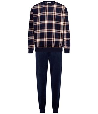 Pastunette for Men Heren lounge-huispak van blauw velours 'modern checks'