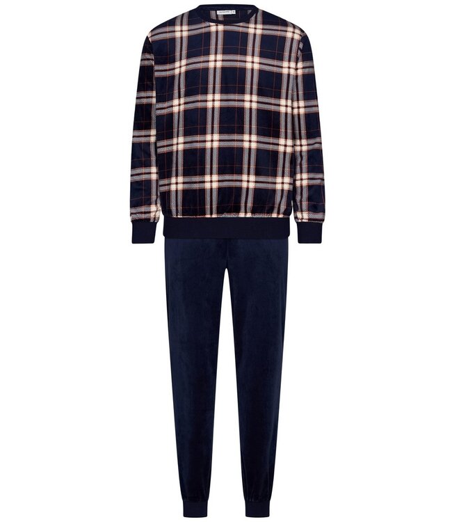 men's blue velvet home lounge suit 'modern checks'