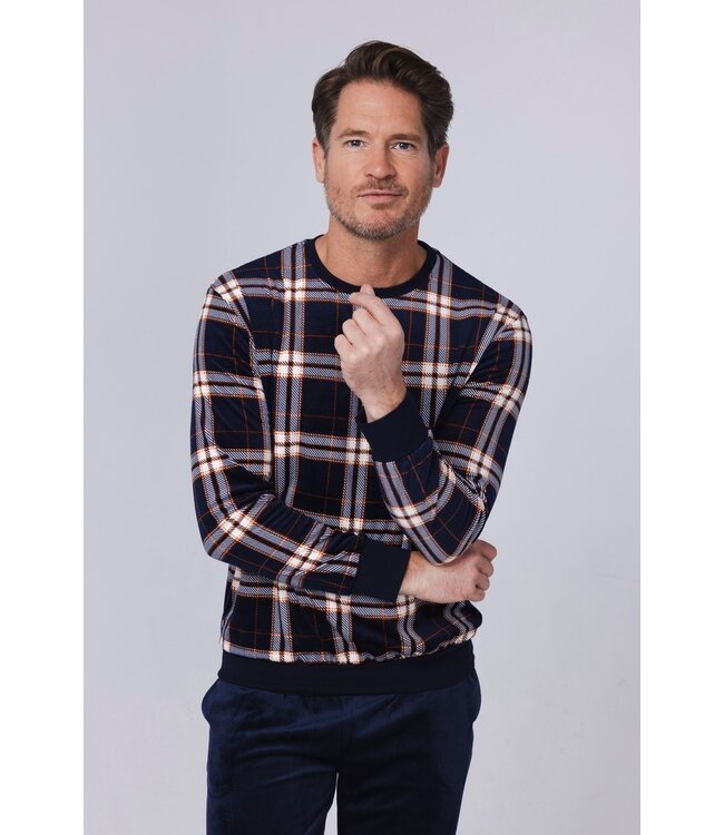 men's blue velvet home lounge suit 'modern checks'