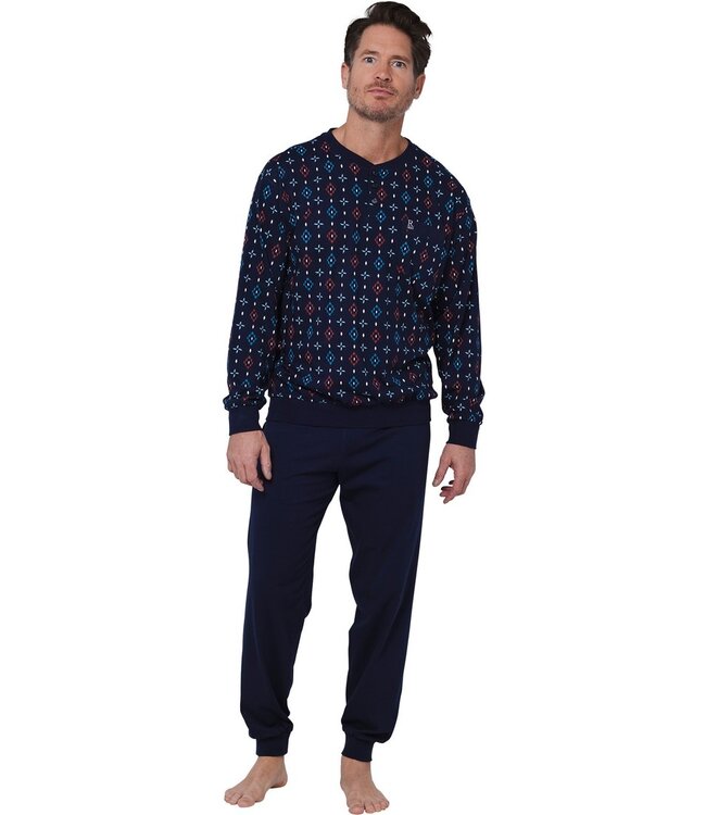Heren pyjamaset met lange mouwen en knopen van katoen 'just groovy'