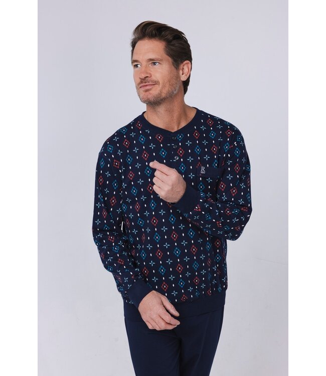 Heren pyjamaset met lange mouwen en knopen van katoen 'just groovy'