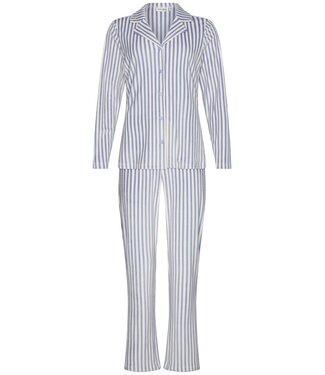Pastunette Doorknoop dames pyjama van zachte, blauwe flanel fleece ‘soft stripes’