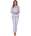 Doorknoop dames pyjama van zachte, blauwe flanel fleece ‘soft stripes’