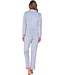 Doorknoop dames pyjama van zachte, blauwe flanel fleece ‘soft stripes’