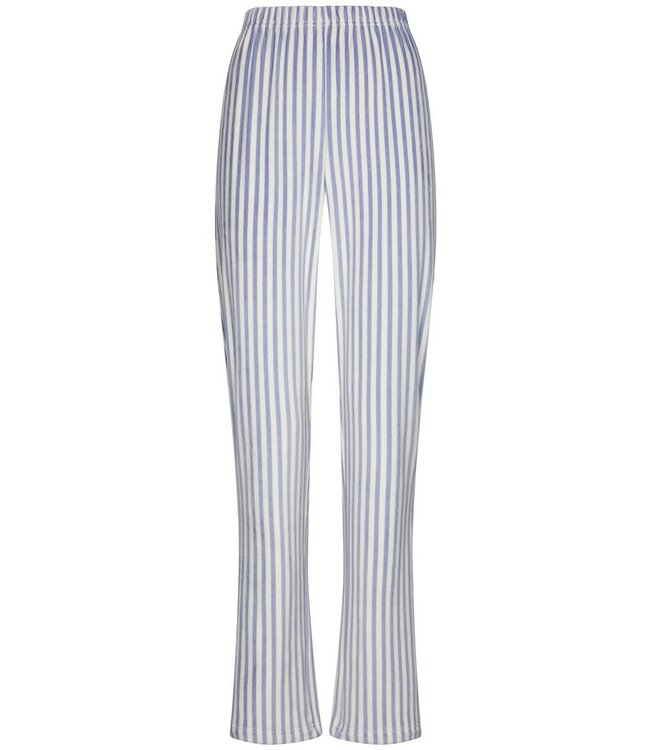 ladies blue soft flannel fleece full button pyjama 'soft stripes'