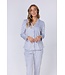 Doorknoop dames pyjama van zachte, blauwe flanel fleece ‘soft stripes’