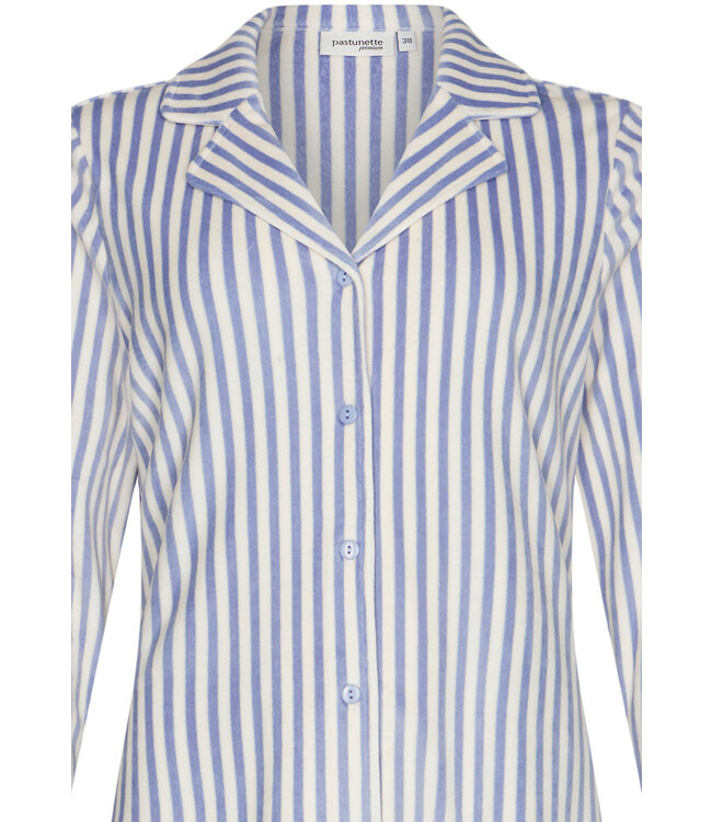 ladies blue soft flannel fleece full button pyjama 'soft stripes'