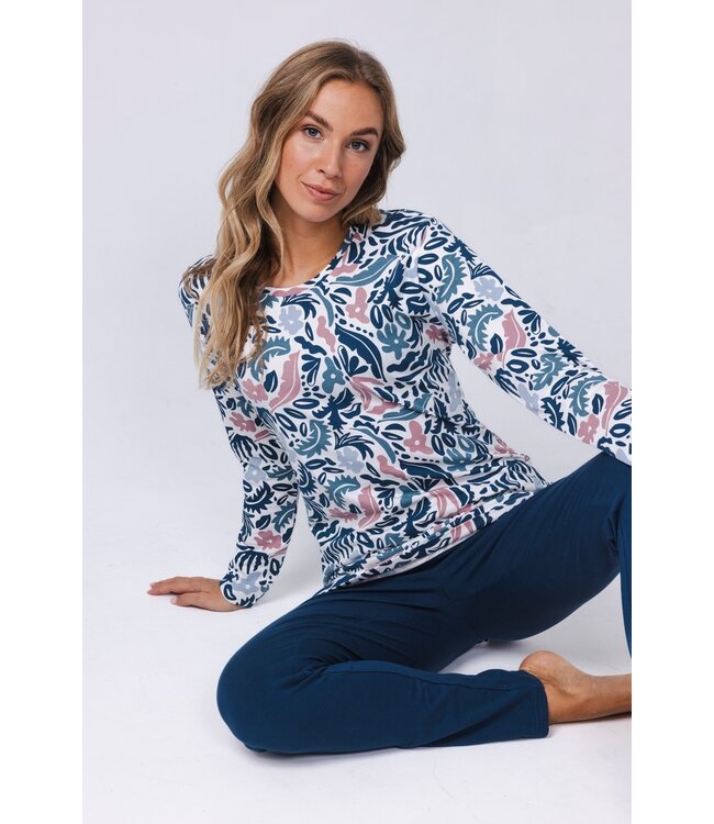 ladies long sleeve organic cotton-mix pyjama set 'arty leafs'