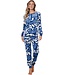 Zachte, blauwe velours home-lounge pyjama ‘bold arty leaves’