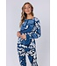 Zachte, blauwe velours home-lounge pyjama ‘bold arty leaves’