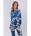Zachte, blauwe velours home-lounge pyjama ‘bold arty leaves’