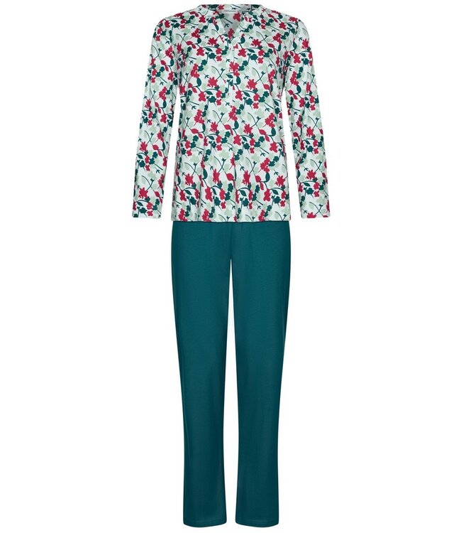 ladies long sleeve cotton pyjama with buttons 'winter flowers'
