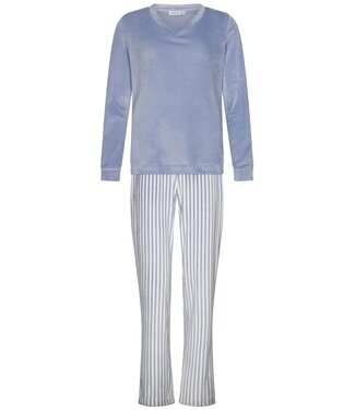 Pastunette Dames pyjamaset van blauwe, zachte flanel fleece ‘soft stripes’