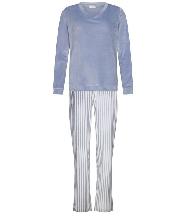 Dames pyjamaset van blauwe, zachte flanel fleece ‘soft stripes’