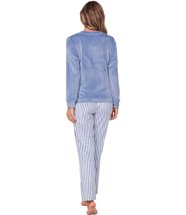 ladies blue soft flannel fleece pyjama set 'soft stripes'
