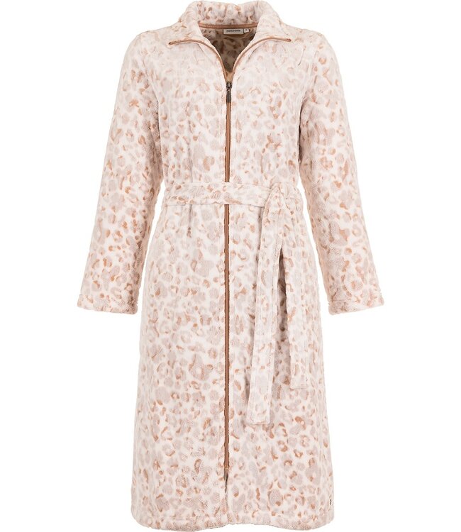 Zachte fleece, dames ochtendjas met ritssluiting ‘chic flower’