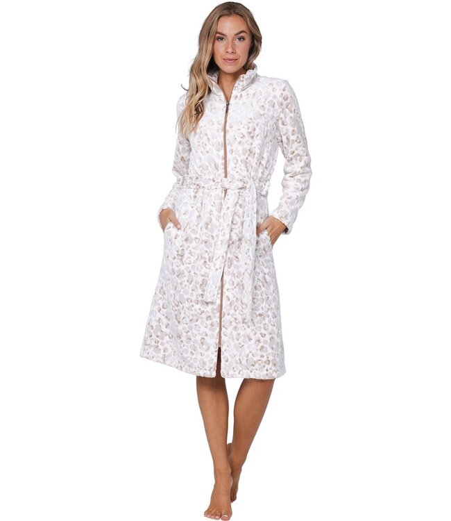 ladies soft fleece morninggown with zip 'chic flower'