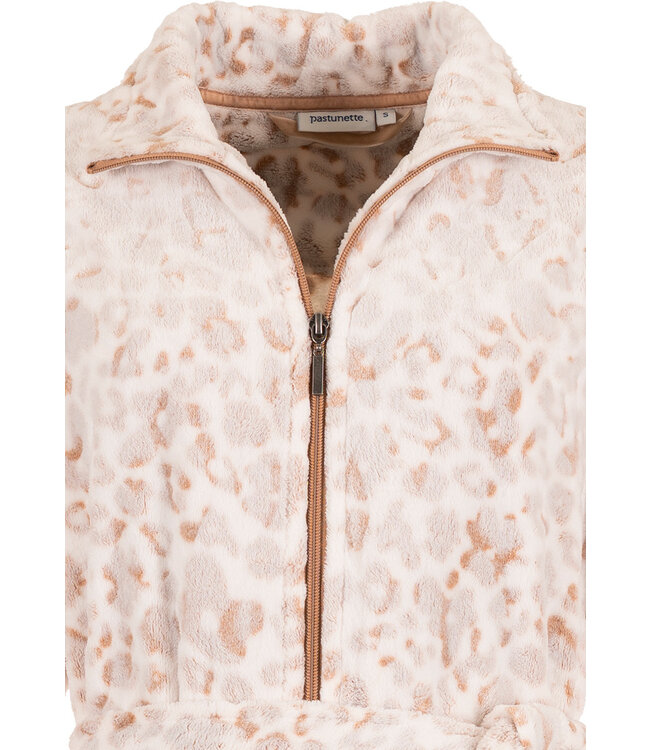 Zachte fleece, dames ochtendjas met ritssluiting ‘chic flower’