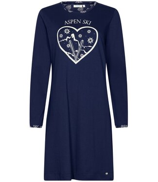 Rebelle Blauw, katoenen dames nachthemd met lange mouwen 'snow time'