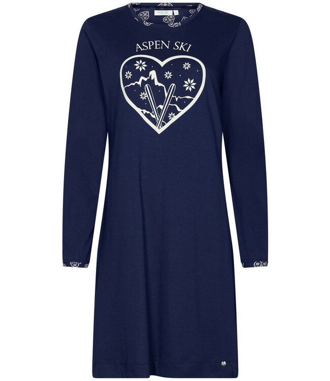 Blauw, katoenen dames nachthemd met lange mouwen 'snow time'